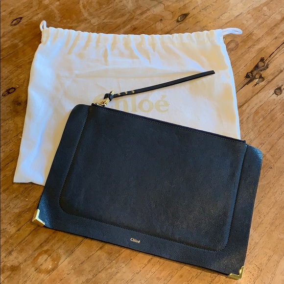 Chloe Handbags - SOLD Chloe Navy Leather Zip Clutch